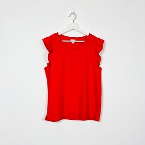 J. Crew Red Frilly Shoulder Short Sleeve Shirt